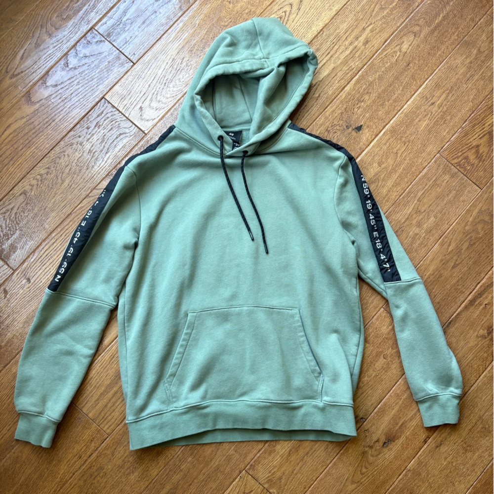 H&M Green Hoodie with Black Side Stripes - Size L